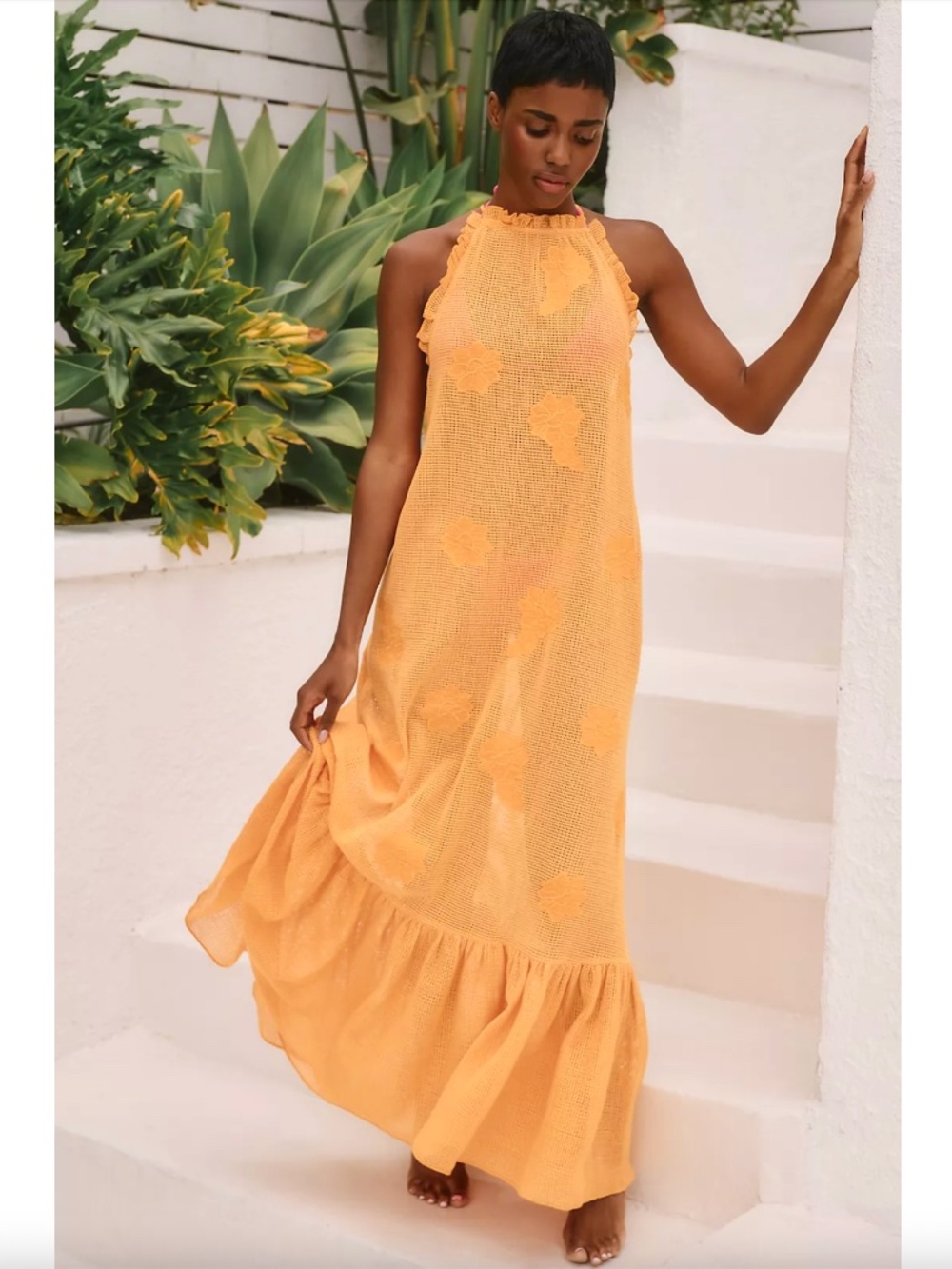 $158 NWT Anthropologie The Malika Crochet Dress Small Orange Long Cover Up
